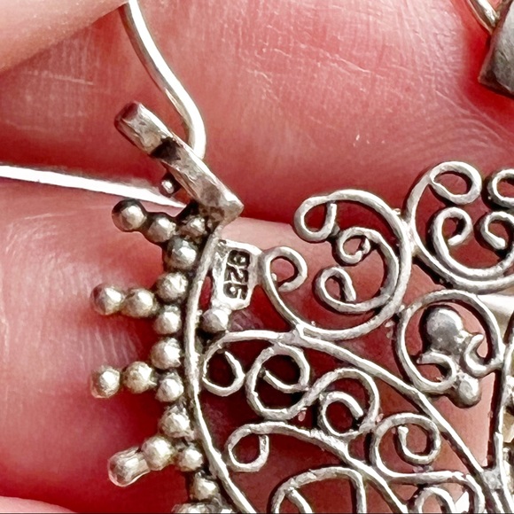 Sterling Silver Bohemian Hoop Earrings India Scroll Design - Picture 9 of 9